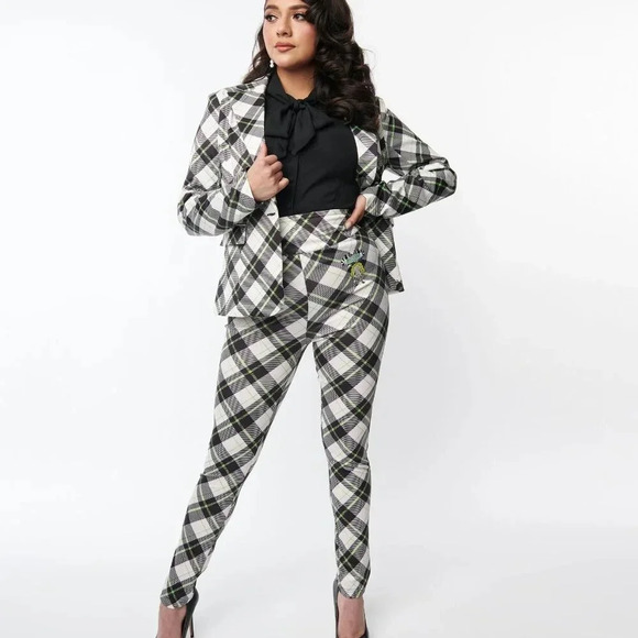 NWT Beetlejuice x Unique Vintage Black & Green Plaid Beetlejuice Blazer - Picture 4 of 4